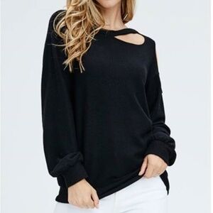 Black Keyhole Long Sleeve Sweater